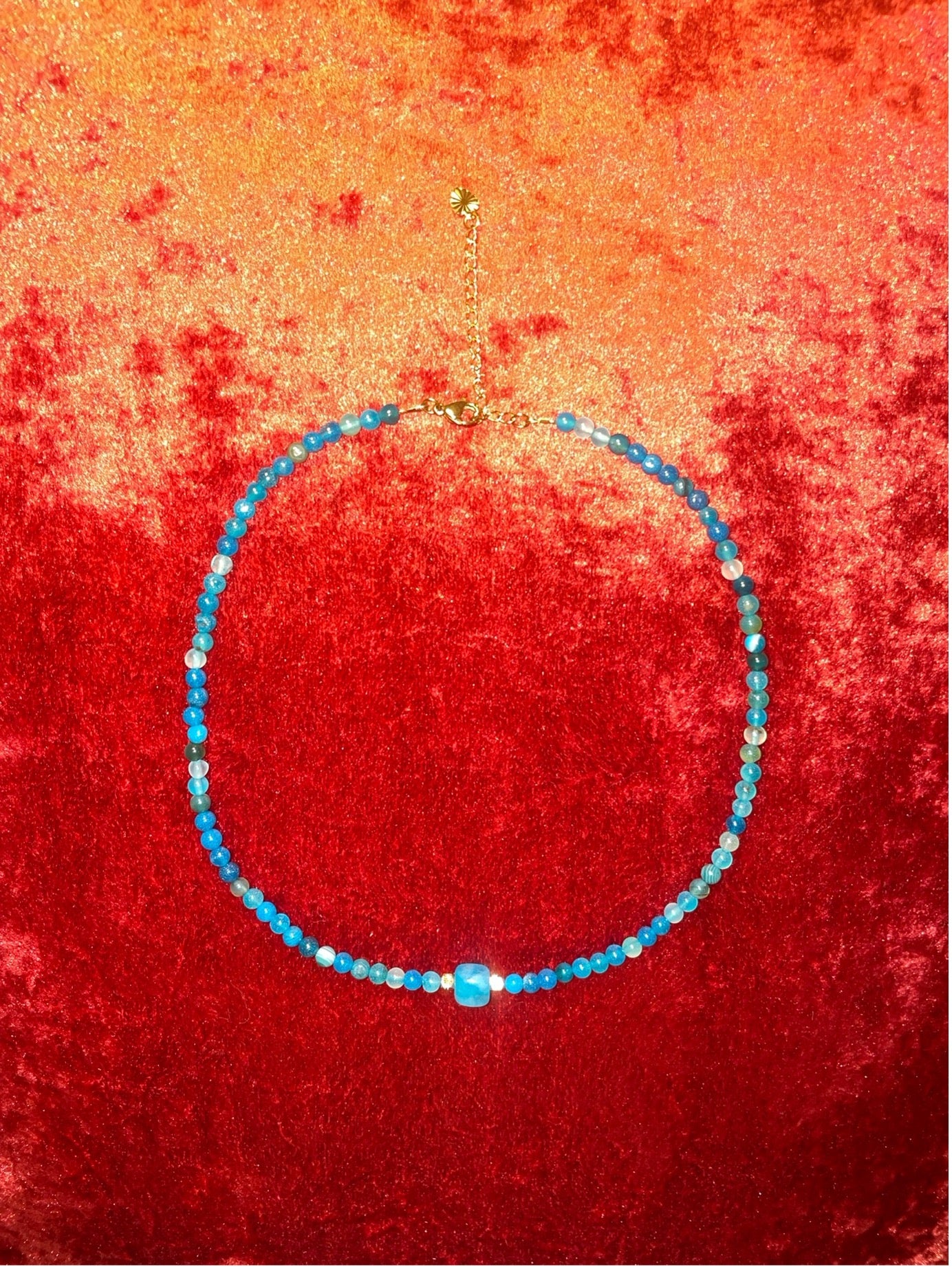 Blue Onyx, Amazonite and Gold Hematite Necklace